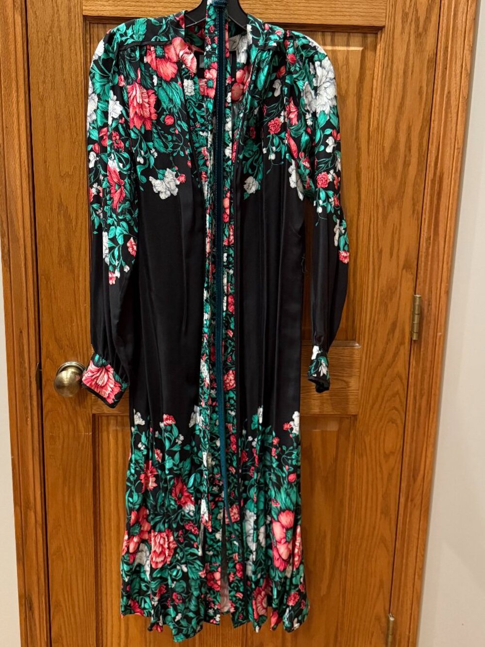 by Anthropologie Maxi Dress in Black, Green, Rose Print, SZ L